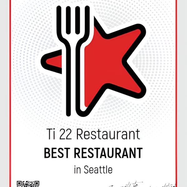 Restaurant Guru 2023 award for Ti 22 Restaurant, Best Restaurant in Seattle.